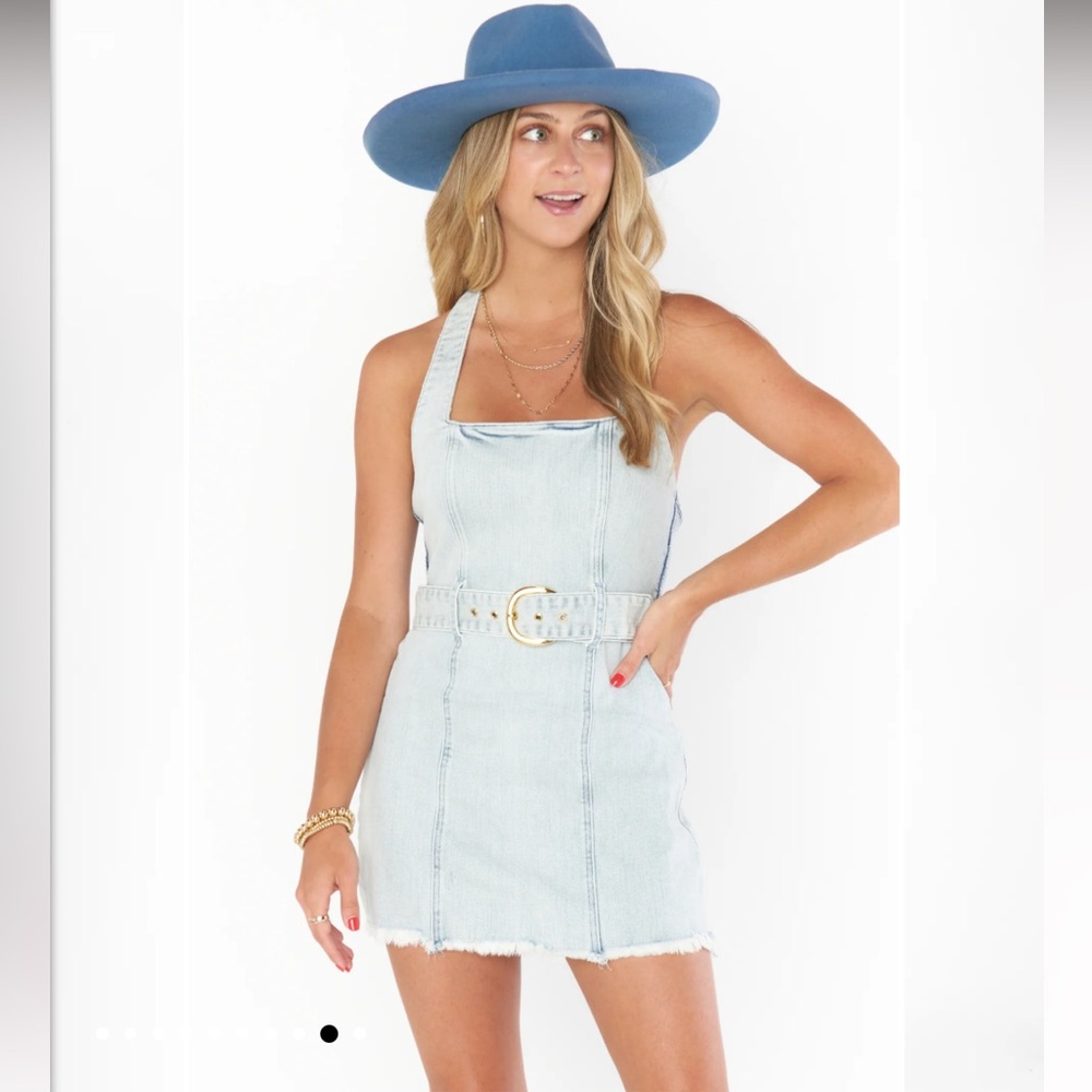Show Me Your MuMu Blue Halter Sheath Mini Dress
